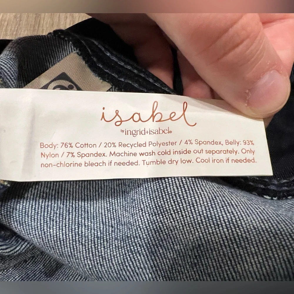 Isabel Maternity Over Belly Medium Wash Distressed Midi Jean Shorts Size 6
